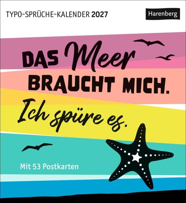 Typo-Sprüche-Kalender Postkartenkalender 2027 - Wochenkalender mit 53 Postkarten - 