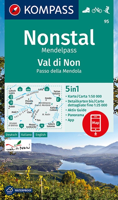 KOMPASS Wanderkarte 95 Nonstal, Mendelpass, Val di Non, Passo della Mendola 1:50.000 - 
