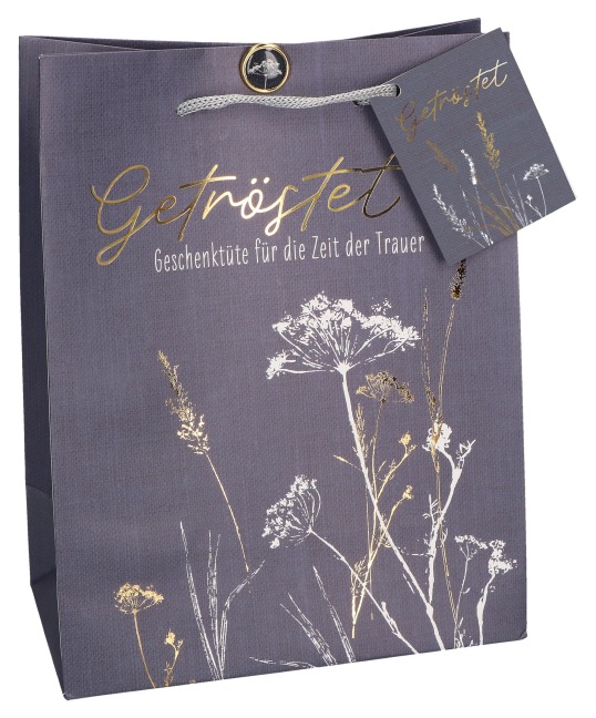 Butzon & Bercker Geschenkset Trauer 23 x 18 x 10 cm - farbig bedruckte Geschenktüte mit Folienprägung, Tragekordel, Brad Verschluss, liebevolles Trauergeschenk mit Buch, Erinnerungslicht und Trostengel - 