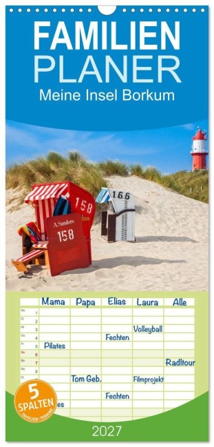 Familienplaner 2027 - Meine Insel Borkum mit 5 Spalten (Wandkalender, 21 x 45 cm) CALVENDO - Dietmar Scherf