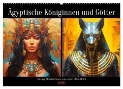 Cover-Bild zum Titel 'Ägyptische Königinnen und Götter. Fantasy-Illustrationen von einem alten Reich (Wandkalender 2026 DIN A2 quer), CALVENDO Monatskalender' von 'Rose Hurley'