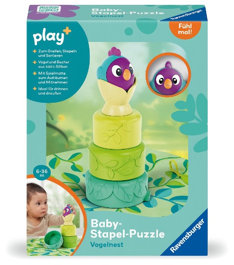 Play+ Baby-Stapel-Puzzle: Vogelnest - ab 6 Monate - 