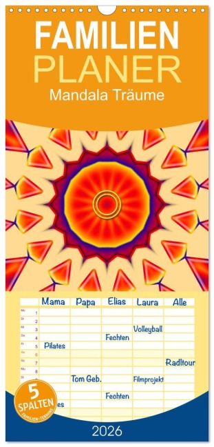 Familienplaner 2026 - Mandala Träume mit 5 Spalten (Wandkalender, 21 x 45 cm) CALVENDO - Claudia Burlager