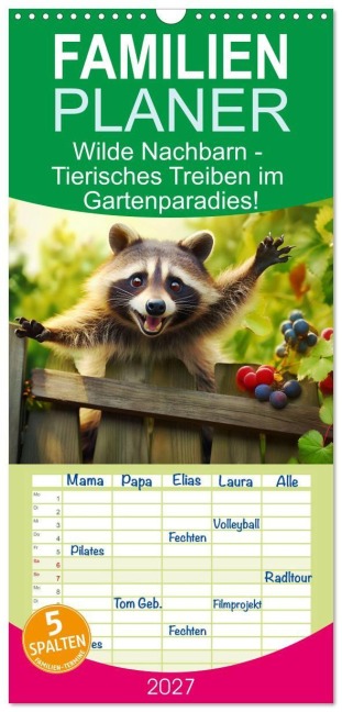 Familienplaner 2027 - Wilde Nachbarn - Tierisches Treiben im Gartenparadies! mit 5 Spalten (Wandkalender, 21 x 45 cm) CALVENDO - Anja Frost