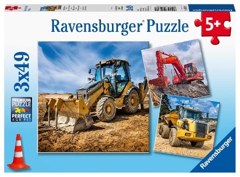 Ravensburger Kinderpuzzle - 05032 Baufahrzeuge im Einsatz - Puzzle für Kinder ab 5 Jahren, mit 3x49 Teilen - 