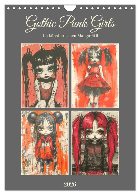 Gothic Punk Girls im künstlerischen Manga-Stil (Wandkalender 2026 DIN A4 hoch), CALVENDO Monatskalender - Rose Hurley