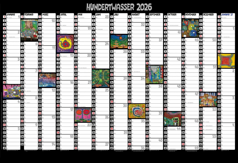 Hundertwasser Mini-Jahresplaner Art 2026 - 