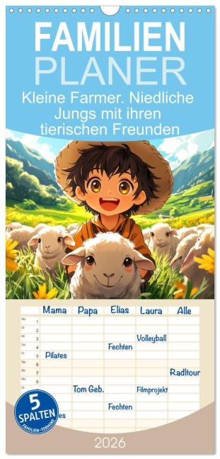 Familienplaner 2026 - Kleine Farmer. Niedliche Jungs mit ihren tierischen Freunden mit 5 Spalten (Wandkalender, 21 x 45 cm) CALVENDO - Rose Hurley
