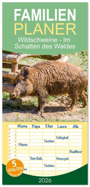 Familienplaner 2026 - Wildschweine - Im Schatten des Waldes mit 5 Spalten (Wandkalender, 21 x 45 cm) CALVENDO - Sell Pixs:Sell