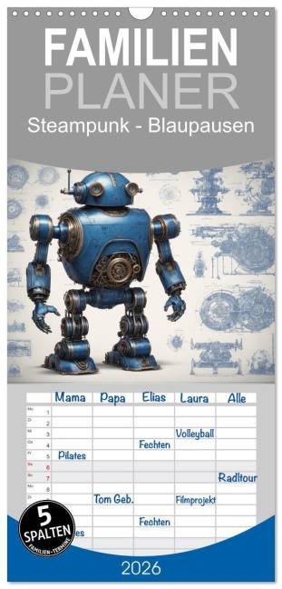 Familienplaner 2026 - Steampunk - Blaupausen mit 5 Spalten (Wandkalender, 21 x 45 cm) CALVENDO - Stanley Hinz