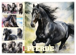 Pferde. Romantische Aquarelle von schwarzen Schönheiten (Wandkalender 2026 DIN A3 quer), CALVENDO Monatskalender - Rose Hurley