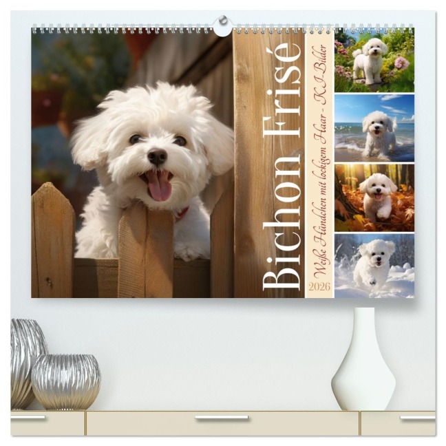 Bichon frisé, weiße Hündchen mit lockigem Haar (hochwertiger Premium Wandkalender 2026 DIN A2 quer), Kunstdruck in Hochglanz - Sabine Löwer