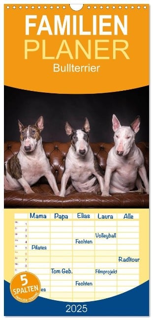 Familienplaner 2025 - Bullterrier mit 5 Spalten (Wandkalender, 21 x 45 cm) CALVENDO - Sven Schubert