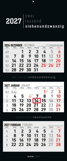 3-Monatskalender Black 2027 - 