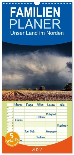 Familienplaner 2027 - Unser Land im Norden mit 5 Spalten (Wandkalender, 21 x 45 cm) CALVENDO - Jens Siebert