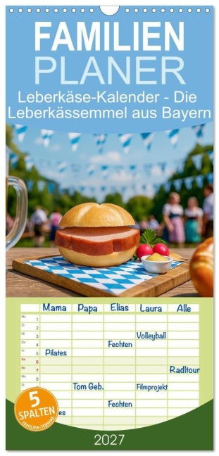 Familienplaner 2027 - Leberkäse-Kalender - Die Leberkässemmel aus Bayern mit 5 Spalten (Wandkalender, 21 x 45 cm) CALVENDO - Mb Fotografie