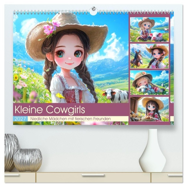 Kleine Cowgirls. Niedliche Mädchen mit tierischen Freunden (hochwertiger Premium Wandkalender 2027 DIN A2 quer), Kunstdruck in Hochglanz - Rose Hurley