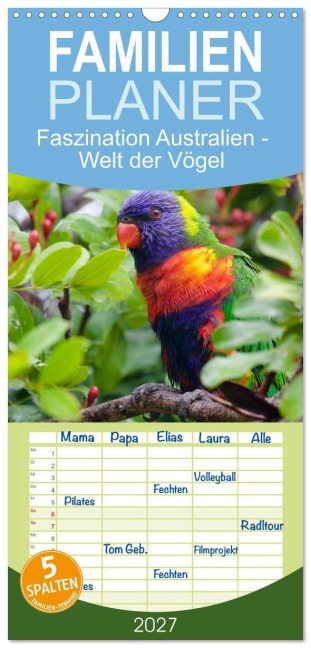 Familienplaner 2027 - Faszination Australien - Welt der Vögel mit 5 Spalten (Wandkalender, 21 x 45 cm) CALVENDO - Holm Anders