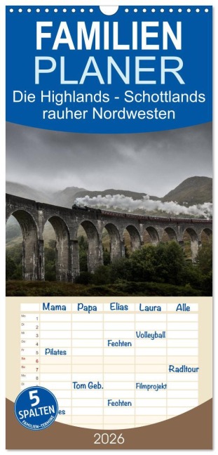Familienplaner 2026 - Die Highlands - Schottlands rauher Nordwesten mit 5 Spalten (Wandkalender, 21 x 45 cm) CALVENDO - Andreas Peters