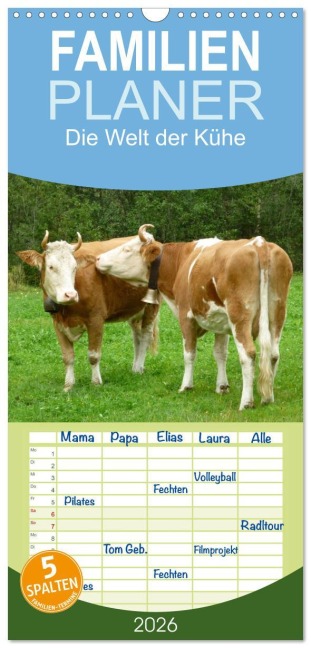 Familienplaner 2026 - Die Welt der Kühe mit 5 Spalten (Wandkalender, 21 x 45 cm) CALVENDO - Kattobello Kattobello