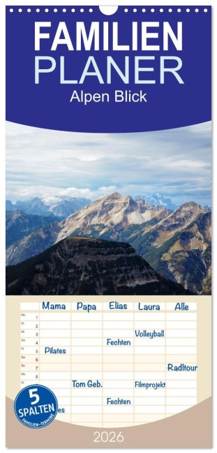 Familienplaner 2026 - Alpen Blick mit 5 Spalten (Wandkalender, 21 x 45 cm) CALVENDO - Miriam Schwarzfischer