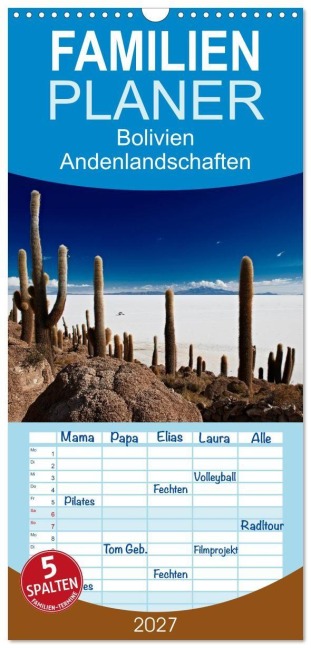 Familienplaner 2027 - Bolivien Andenlandschaften mit 5 Spalten (Wandkalender, 21 x 45 cm) CALVENDO - Jürgen Ritterbach