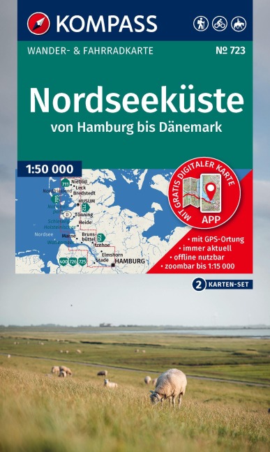 KOMPASS Wanderkarten-Set 723 Nordseeküste von Hamburg bis Dänemark (2 Karten) 1:50.000 - 