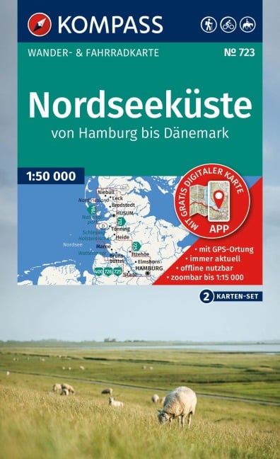 KOMPASS Wanderkarten-Set 723 Nordseeküste von Hamburg bis Dänemark (2 Karten) 1:50.000 - 