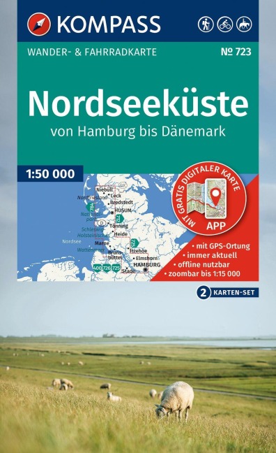 KOMPASS Wanderkarten-Set 723 Nordseeküste von Hamburg bis Dänemark (2 Karten) 1:50.000 - 