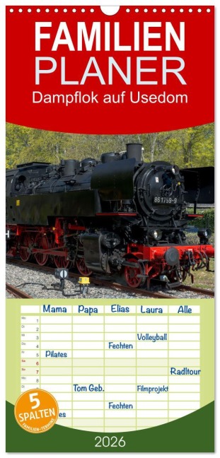 Familienplaner 2026 - Dampflok auf Usedom mit 5 Spalten (Wandkalender, 21 x 45 cm) CALVENDO - Christiane Kulisch