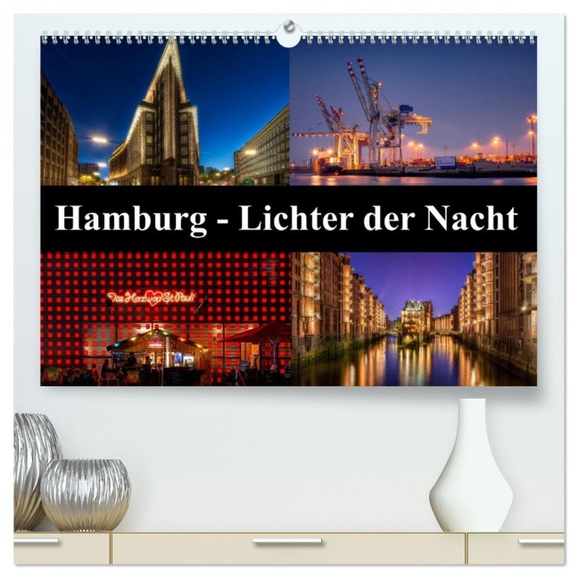 Hamburg - Lichter der Nacht (hochwertiger Premium Wandkalender 2026 DIN A2 quer), Kunstdruck in Hochglanz - Carina Buchspies