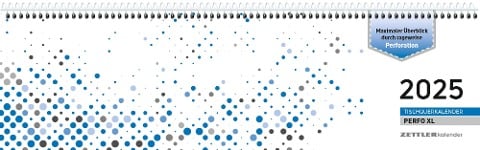 Tischquerkalender Perfo XL blau 2025 - 36,2x10,6 cm - 1 Woche auf 2 Seiten - Stundeneinteilung 7 - 20 Uhr - jeder Tag einzeln abtrennbar - 136-0015 - 
