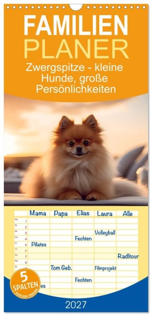 Familienplaner 2027 - Zwergspitze - kleine Hunde, große Persönlichkeiten mit 5 Spalten (Wandkalender, 21 x 45 cm) CALVENDO - Gisela Walther