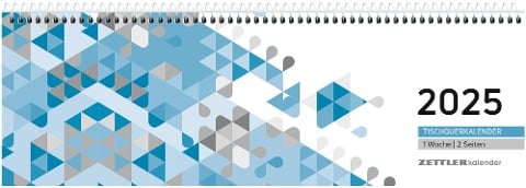 Tischquerkalender blau 2025 - 29,6x9,9 cm - 1 Woche auf 2 Seiten - Stundeneinteilung 7 - 19 Uhr - inkl. Jahresübersicht - Bürokalender - 116-0015 - 