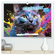 Cover-Bild zum Titel 'Splash - Katzen im Farbrausch (hochwertiger Premium Wandkalender 2026 DIN A2 quer), Kunstdruck in Hochglanz' von 'Fotodesign Verena Scholze'