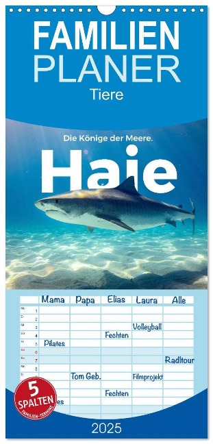 Familienplaner 2025 - Haie - Könige der Meere. mit 5 Spalten (Wandkalender, 21 x 45 cm) CALVENDO - M. Scott