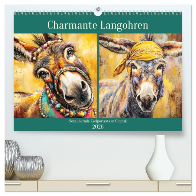 Charmante Langohren. Bezaubernde Eselporträts in Öloptik (hochwertiger Premium Wandkalender 2026 DIN A2 quer), Kunstdruck in Hochglanz - Rose Hurley