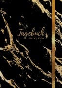 Cover-Bild zum Titel 'Tagebuch - A5 liniert - 100 Seiten 90g/m² - Soft Cover - Motiv "Marmor gold auf schwarz" - FSC Papier' von 'Notizbuch A5, Tagebuch A5'