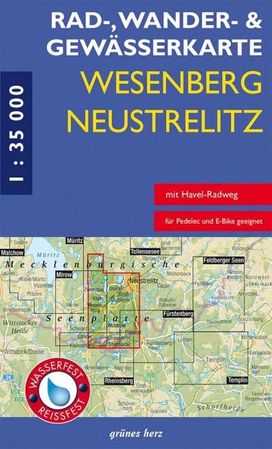Rad-, Wander- und Gewässerkarte Wesenberg, Neustrelitz - Havel von Ratzeburg bis zum Röblinsee - 
