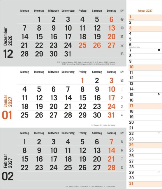 times&more 3-Monatsplaner, orange 2027 - 