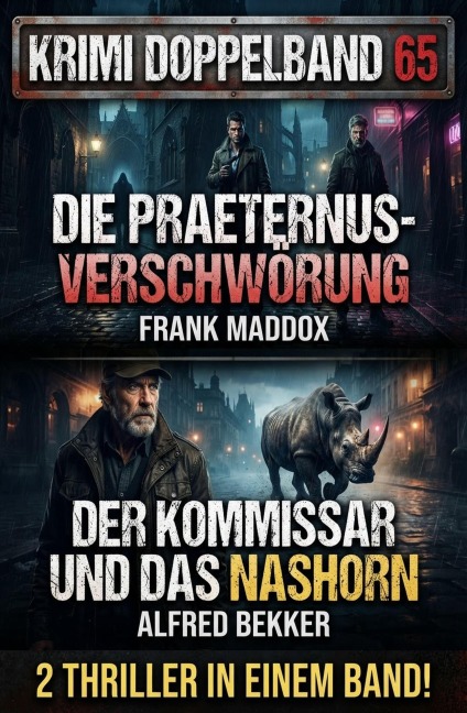 Krimi Doppelband 65  Die Praeternus-Verschwörung / Der Kommissar und das Nashorn - 2 Thriller in einem Band! - Alfred Bekker, Frank Maddox