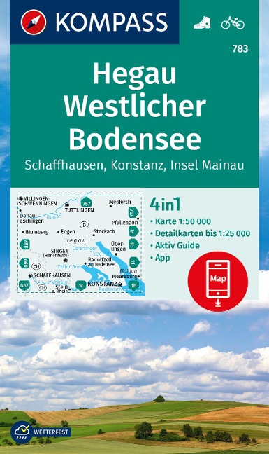 KOMPASS Wanderkarte 783 Hegau Westlicher Bodensee, Schaffhausen, Konstanz, Insel Mainau 1:50.000 - 
