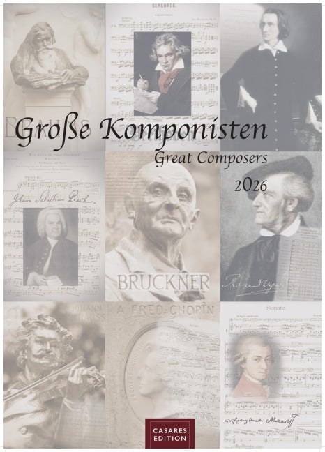Grosse Komponisten Kalender 2026 21x29cm - Hochwertiger Wandkalender mit 12 Künstlerporträts bedeutender Komponisten des Kultur- und Musikgeschichte - 