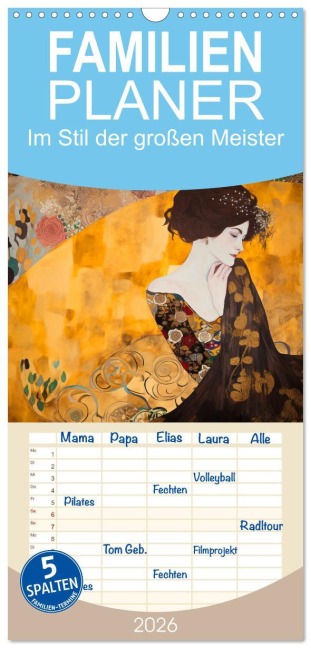 Familienplaner 2026 - Im Stil der großen Meister mit 5 Spalten (Wandkalender, 21 x 45 cm) CALVENDO - Kerstin Waurick