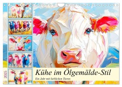 Kühe im Ölgemälde-Stil. Ein Jahr mit lieblichen Tieren (Wandkalender 2025 DIN A4 quer), CALVENDO Monatskalender - Rose Hurley