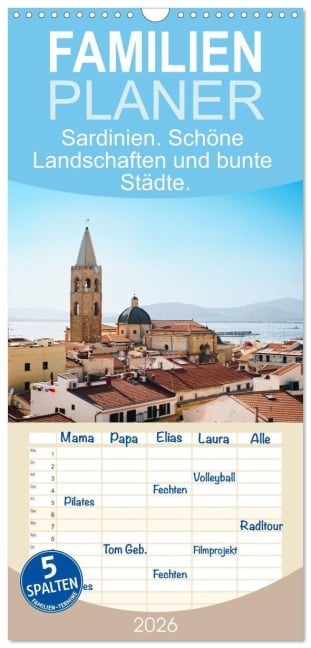 Familienplaner 2026 - Sardinien. Schöne Landschaften und bunte Städte. mit 5 Spalten (Wandkalender, 21 x 45 cm) CALVENDO - Martin Dworschak