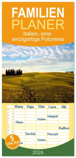 Familienplaner 2026 - Italien, eine einzigartige Fotoreise mit 5 Spalten (Wandkalender, 21 x 45 cm) CALVENDO - Mario Koch Fotografie