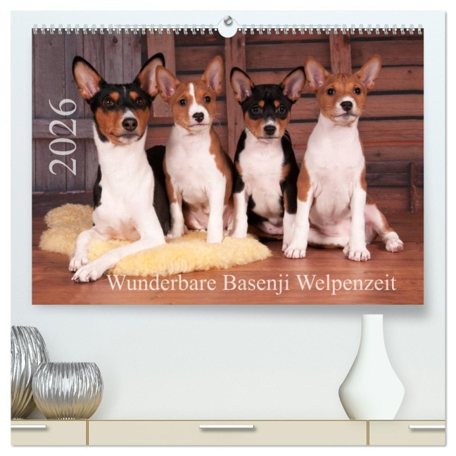 Wunderbare Basenji Welpenzeit (hochwertiger Premium Wandkalender 2026 DIN A2 quer), Kunstdruck in Hochglanz - Angelika Joswig