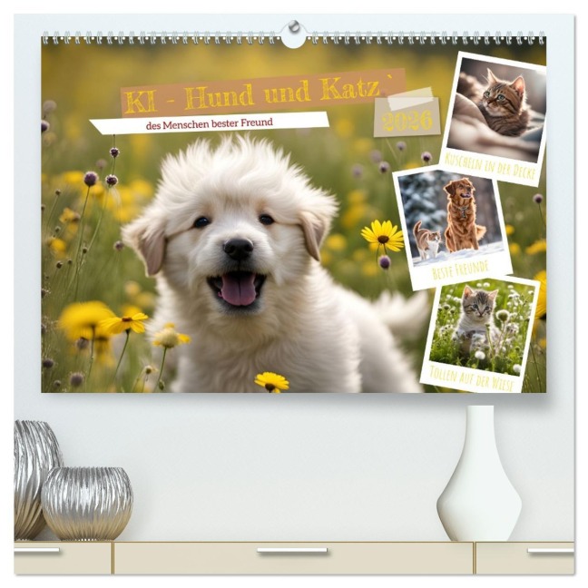 KI - Hund und Katz `des Menschen bester Freund (hochwertiger Premium Wandkalender 2026 DIN A2 quer), Kunstdruck in Hochglanz - Claudia Schimmack