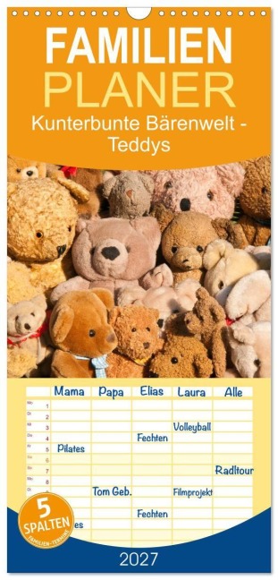 Familienplaner 2027 - Kunterbunte Bärenwelt - Teddys mit 5 Spalten (Wandkalender, 21 x 45 cm) CALVENDO - Meike Bölts